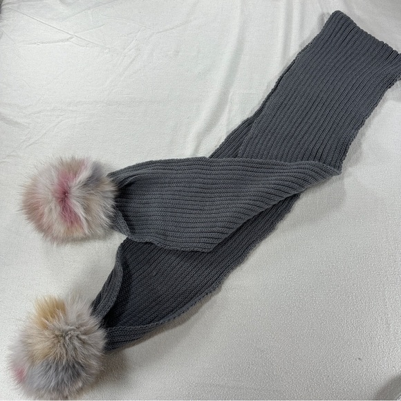 Jocelyn Charcoal Scarf with Faux Fur Pom Poms - Picture 6 of 10